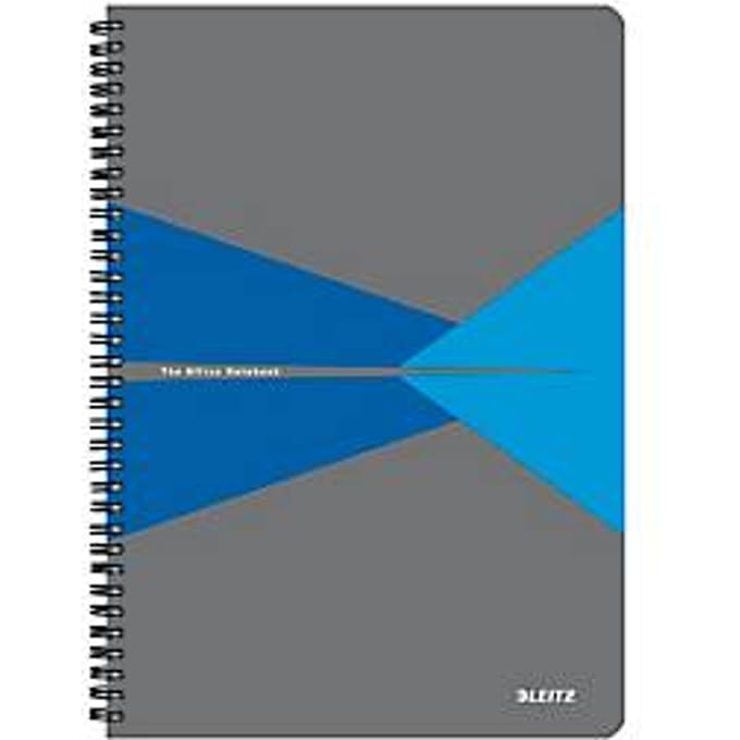 Leitz Office collegeblok, A4-formaat, 90 geruite vellen, 360° openend, spiraalbinding, kartonnen omslag, FSC®-gecertificeerd, blauw