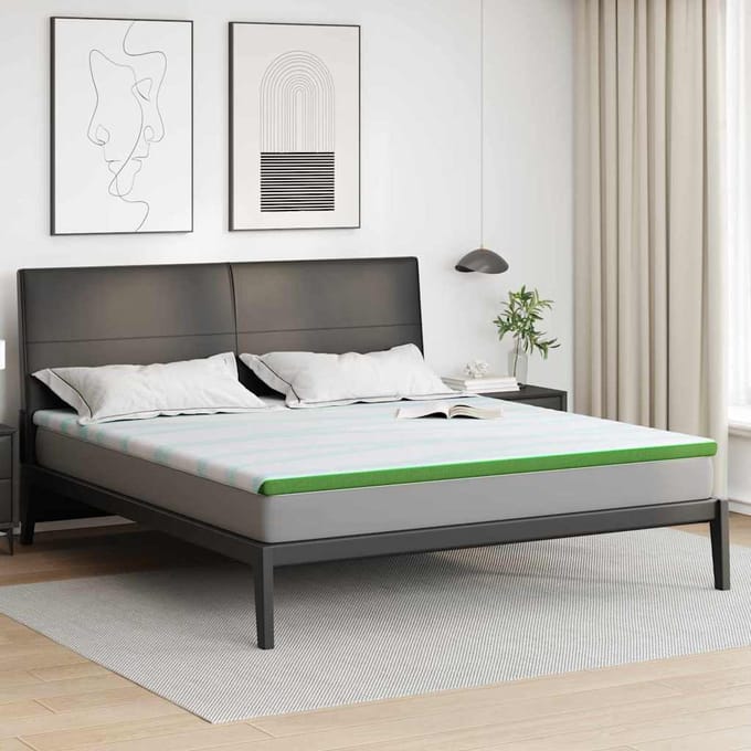 vidaXL - Matras - Topper - Wit - en - Groen - 200 - x - 200 - cm - Jacquard - Stof