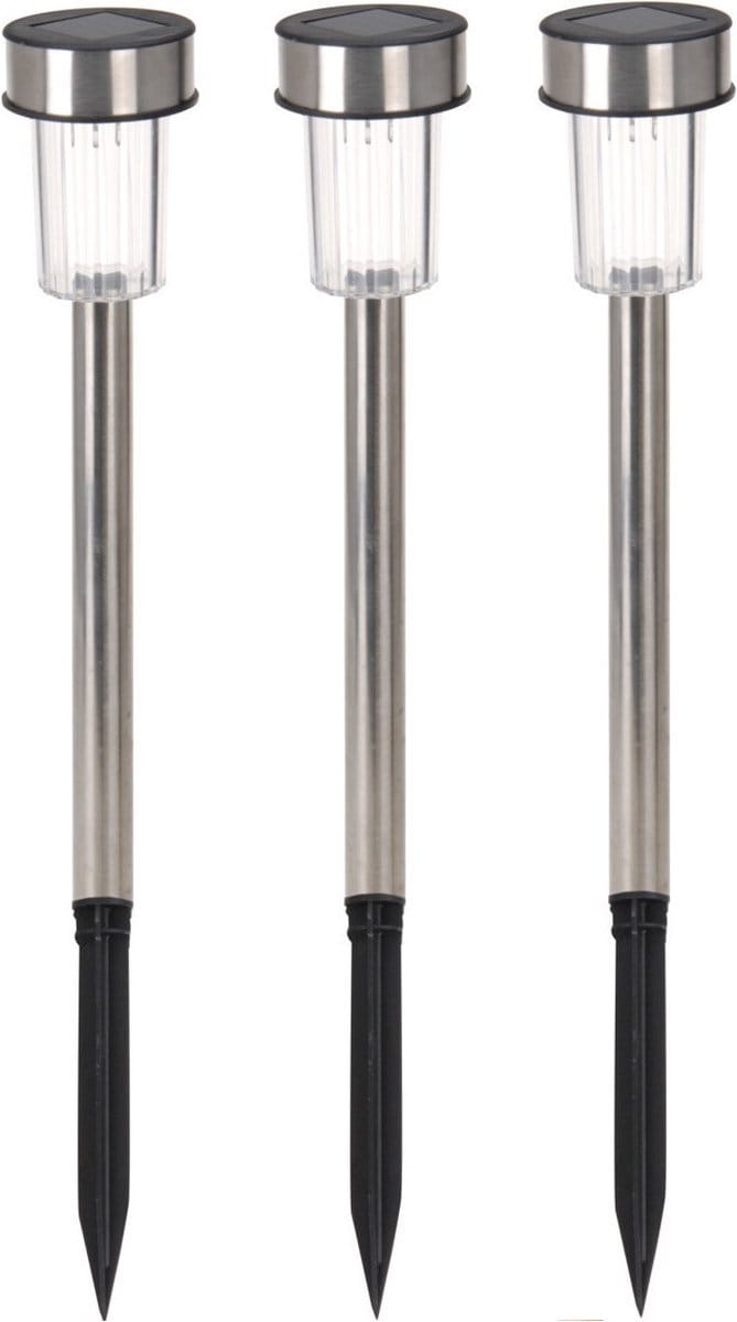 Pro Garden buitenlampen/tuinlampen - 8x - RVS koel wit - solar verlichting - 36 cm - prik spotjes