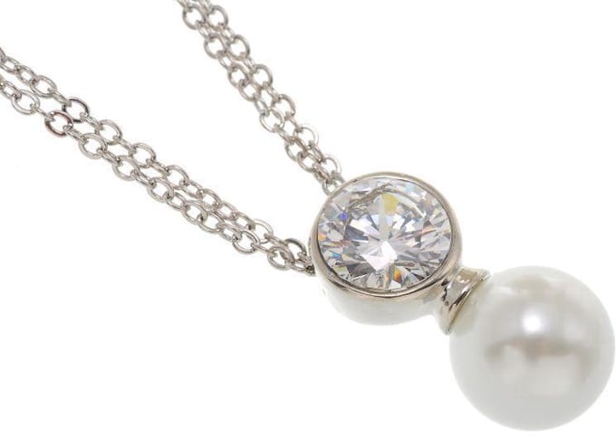 Behave - Korte ketting met parelhanger en cubic zirconia steen 40 cm