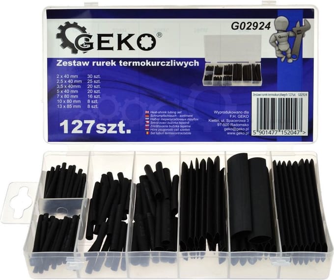 GEKO Zwarte krimpkous set - 127 stuks - diverse maten - met opbergdoos