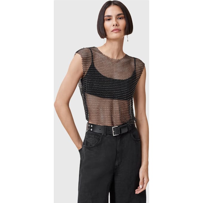 AllSaints Calytrix Sparkle Top Black Maat: 6 | Blouses Outlet | Dames | Zwart