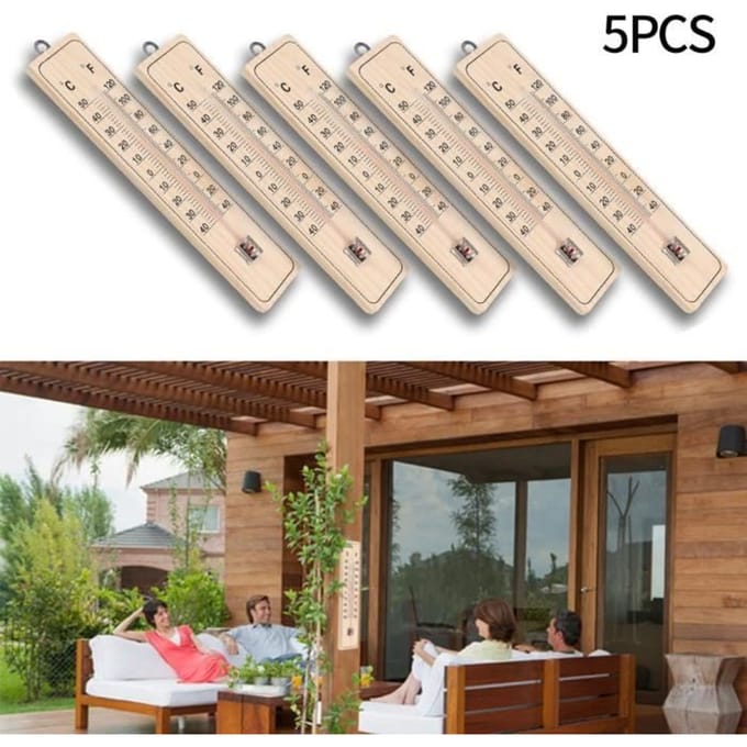 Wandthermometer - Set van 5 - Duurzaam hout - -40°C tot 50°C - 21,5 cm x 4,8 cm groen