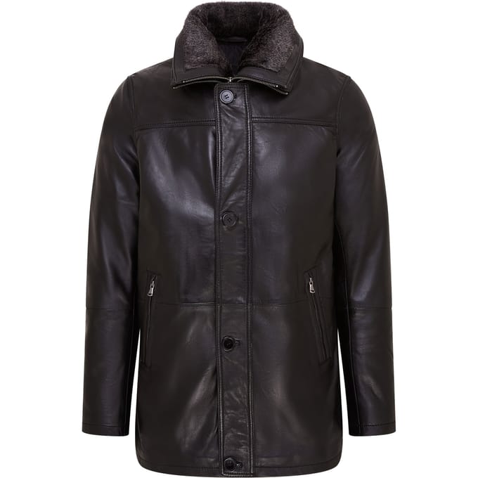 Heren Zwarte Mid-Length Warme Leren Trenchcoat - Varkaus