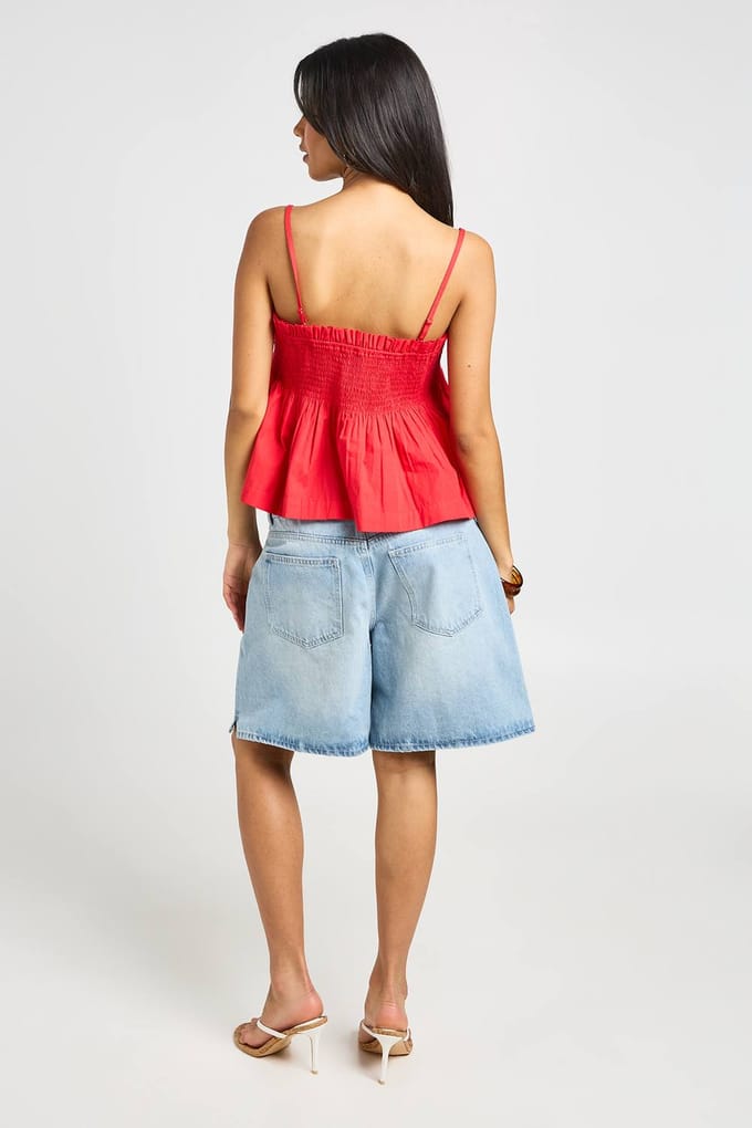 boohoo Dames Top Met Strikbandjes Gerimpelde Peplum | Rood | Maat: 36