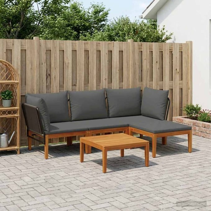 vidaXL - 5 - st - Massief - acaciahout - & - touw - Naturel