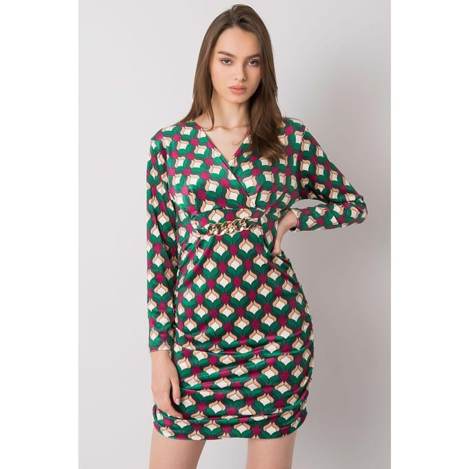 Velvet Retro Print Dress - Grün / Einheitsgröße