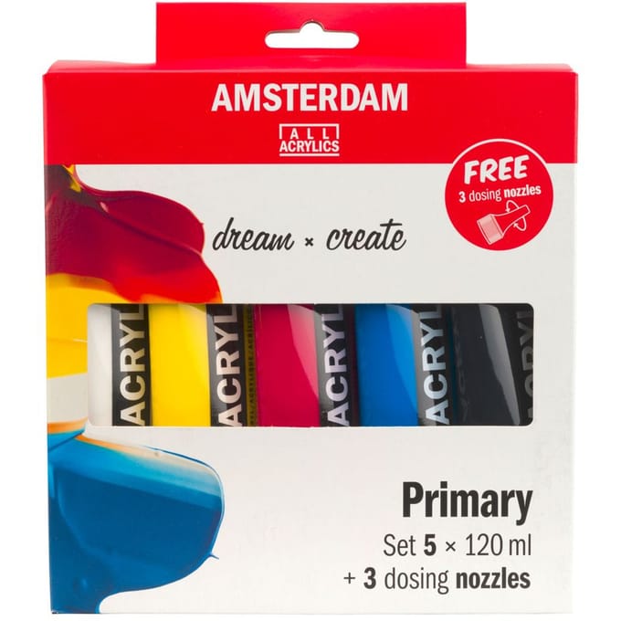 Amsterdam Standard Series acrylverf primaire set | 5 x 120 ml + 3 doseertuiten