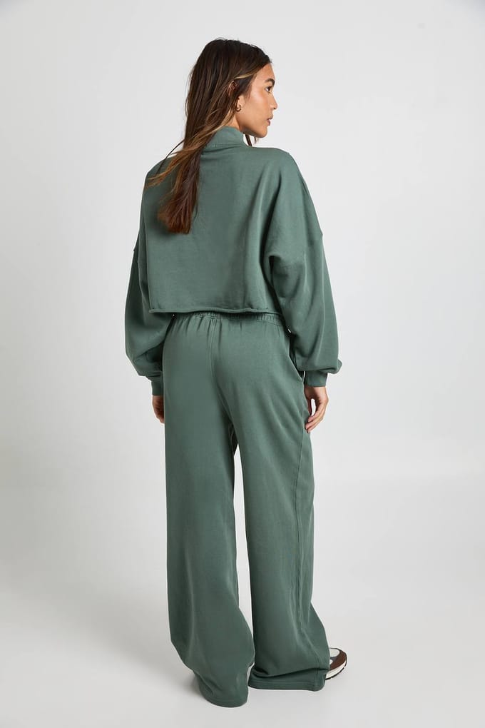 boohoo Dames Gewassen halfrits en rechte pijp jogger-tracksuit | Groente | Maat: Medium