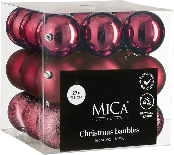 Mica Decorations Kerstballen Set - 27 Stuks - Ø8 cm - Onbreekbaar - Fuchsia