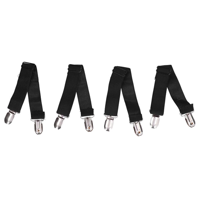 4 Pièces Attaches de Drap de Lit Réglables Bretelles Élastiques Sangles Pinces Support Noir noir