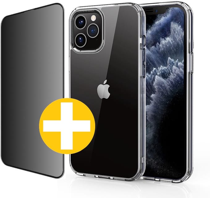 Hoesje en Privacy Screenprotector Combi Geschikt Voor iPhone 12 Pro Max - Transparant Hoesje + Privacy Glas