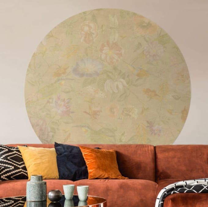 Behangcirkel 80cm Studio Wallz - Vintage bloemen patroon goud