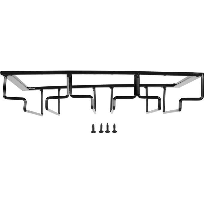 Wine Glass Rack Under Cabinet Stemware Holder Storage Hanger Metal Organizer for Bar Kitchen3 Slot black