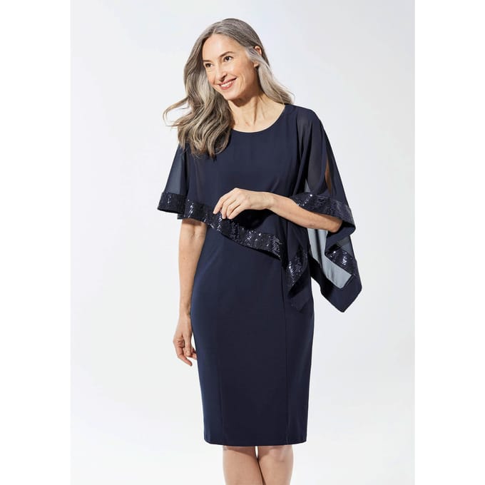 Jurk met geraffineerde chiffondrapering - marine - Gr. 44 van Goldner Fashion