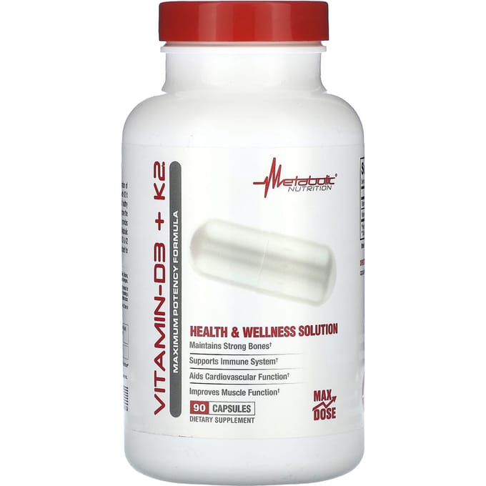 Metabolic Nutrition, Vitamine D3 + K2, Formule à Potence Maximale, 90 Capsules