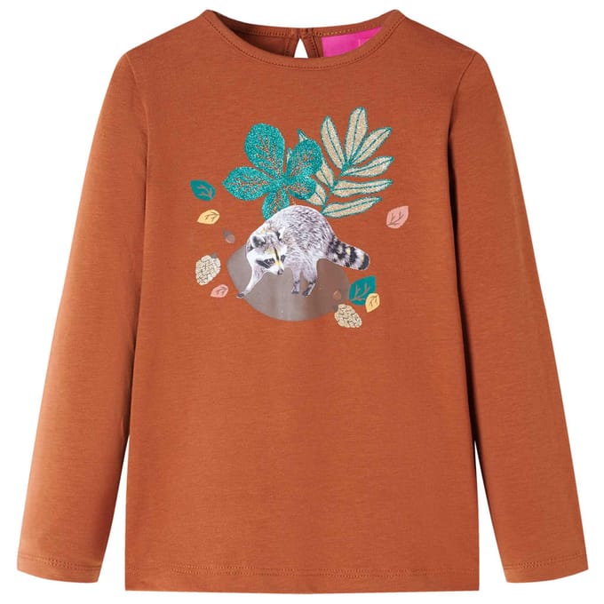 vidaXL - Kindershirt - met - lange - mouwen - 128 - cognackleurig