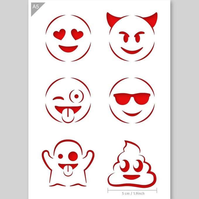 QBIX Emoji Sjabloon A5 Formaat Kunststof - Iedere emoticon is 5cm breed