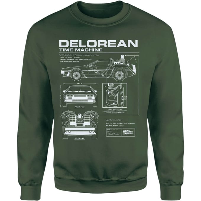 Back To The Future Delorean Schematic Sweatshirt - Green - XXL