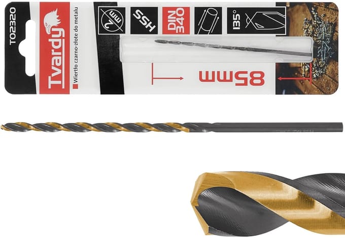 Tvardy Lang metaalboor - HSS M2 - TiN coating - 2,0 mm - zwart/goud