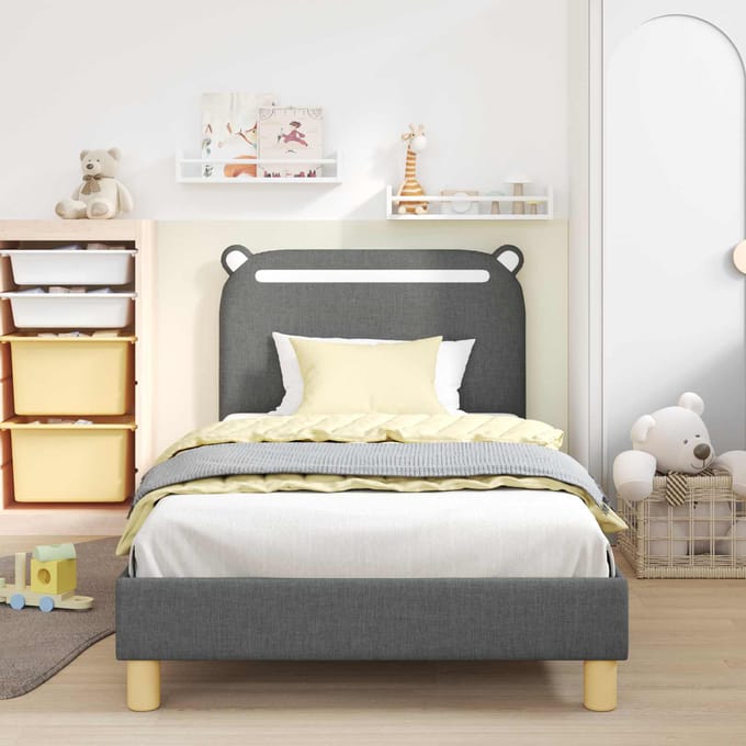 vidaXL - Kinderen - bedframe - met - hoofdboard - Donkergrijs - 80 - x - 200 - cm - Stof