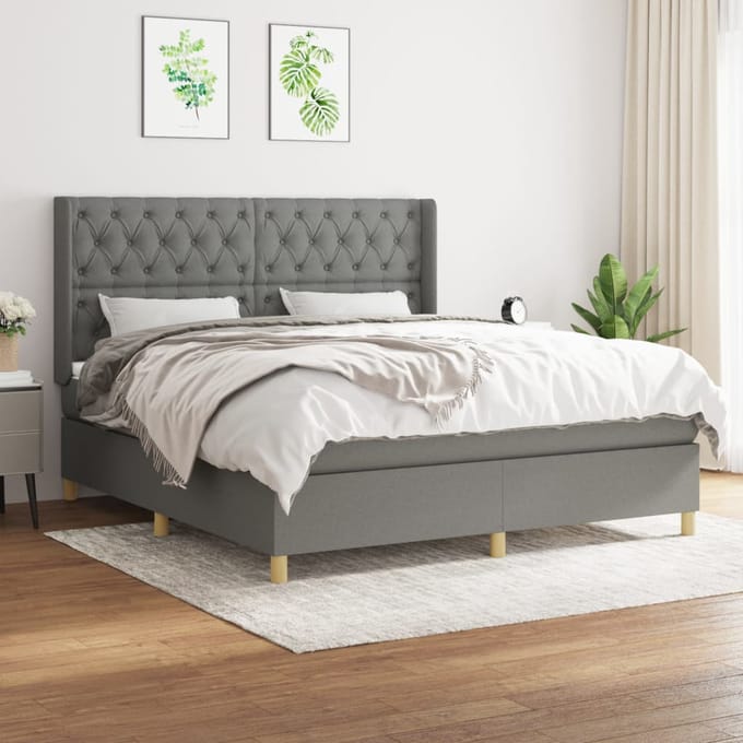 vidaXL - Boxspring - met - matras - stof - donkergrijs - 160x200 - cm