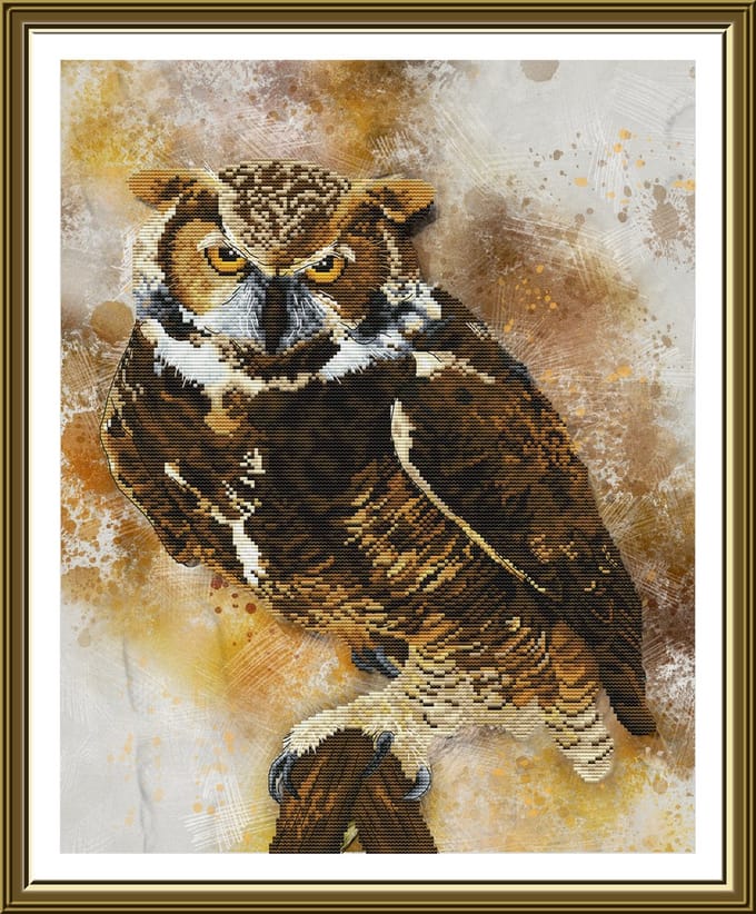 Borduurpakket Nova Sloboda - Owl - Uil - (bedrukte achtergrond)