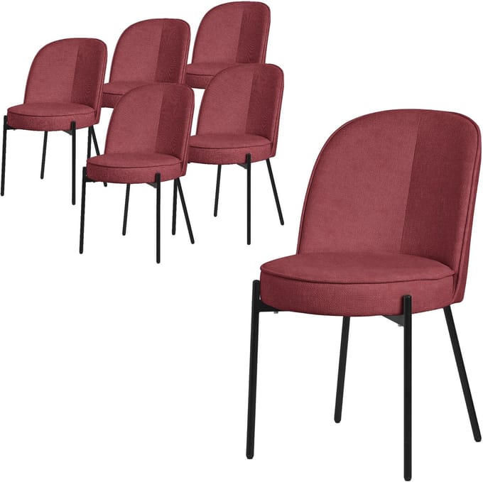ML-Design rood ronde eetkamerstoelen set van 6 gestoffeerde keukenstoelen comfortabel ergonomisch zachte polyester zitting hoge rugleuning metalen poot modern scandinavisch luxe design woonkamer eethoek keuken stoelen elegant minimalistisch