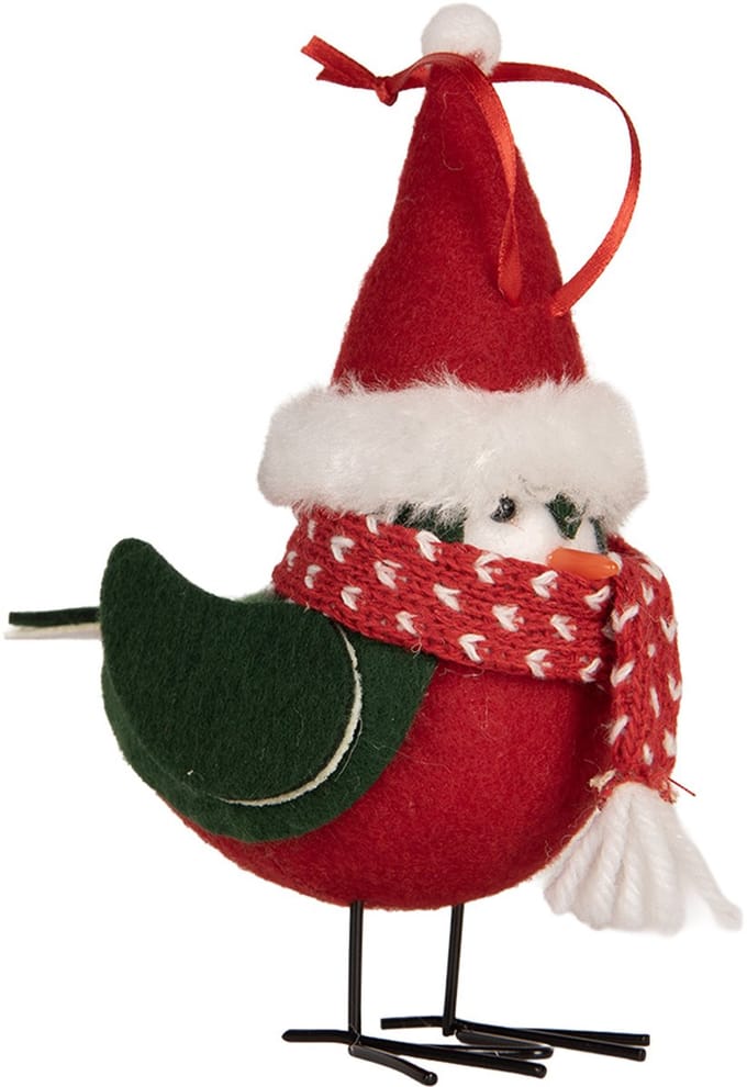 Clayre & Eef Decoratie Vogel 11x7x12 cm Rood Synthetisch