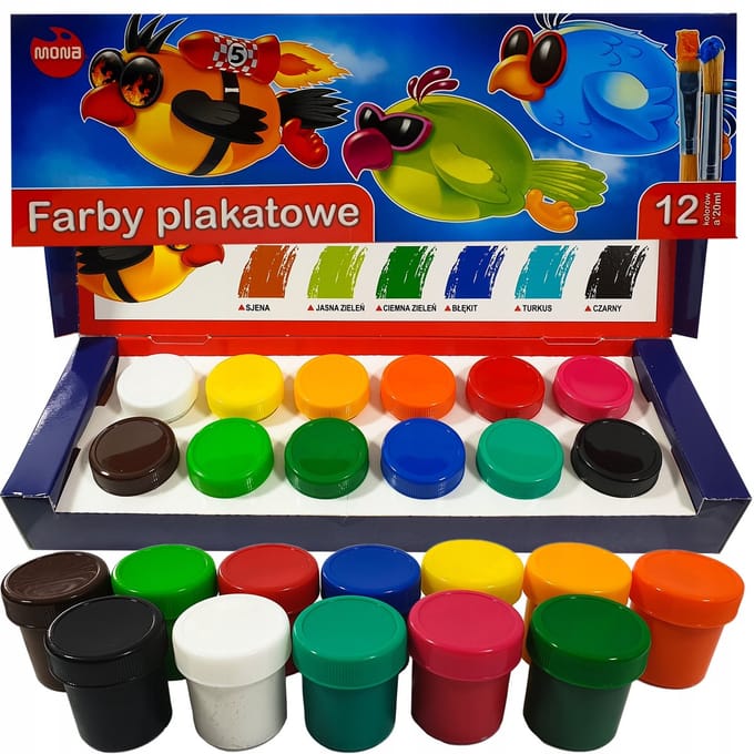 Mona Plakkaatverf Set 12 Kleuren 20ml per Potje