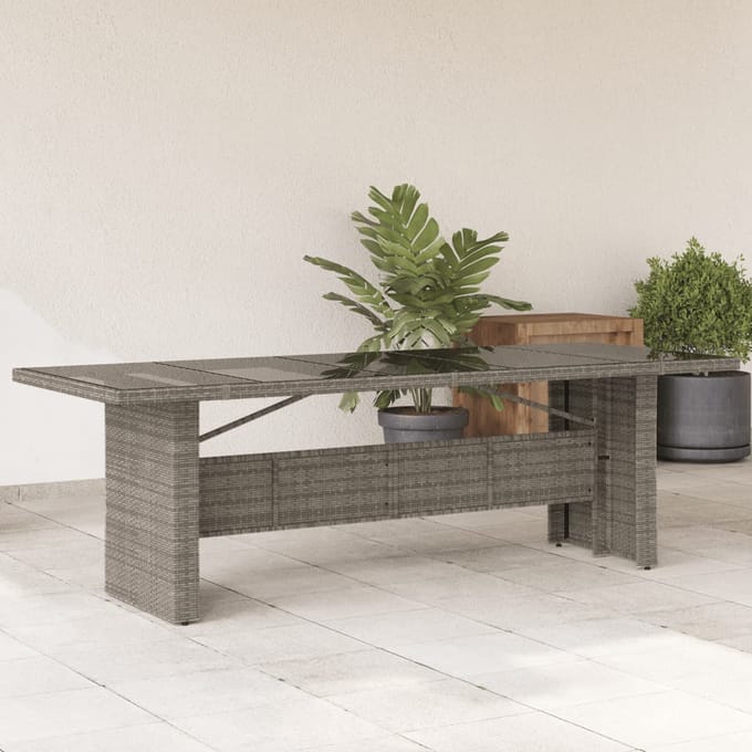 vidaXL - Tuintafel - met - glazen - blad - 240x90x75 - cm - poly - rattan - grijs