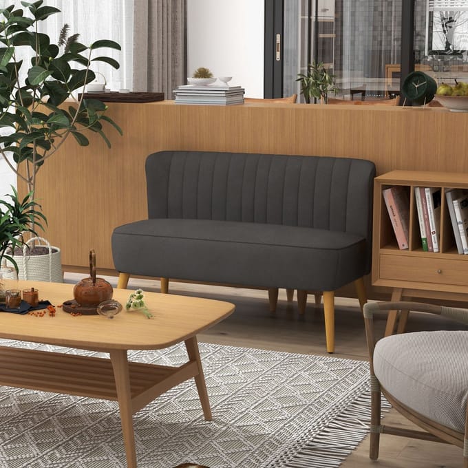 MODFU 2-Zitsbank - Compact - Minimalistisch - Voor Woonkamer - Polyester - Donkergrijs - 117 X 56,5 X 77 Cm