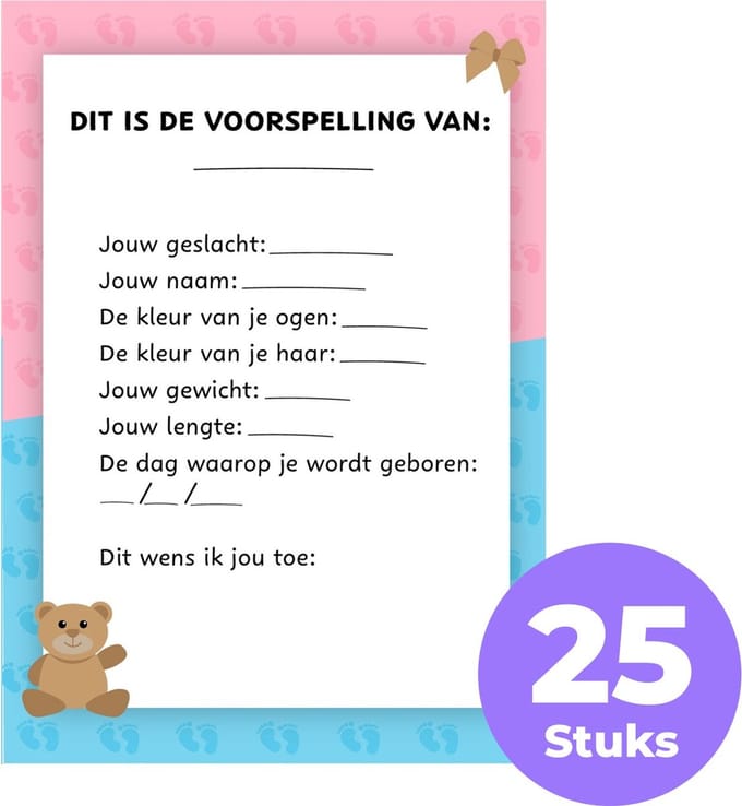 Joyful Parenting Babyshower Invulkaarten - Set van 25 stuks - Spelletjes - Gastenboek