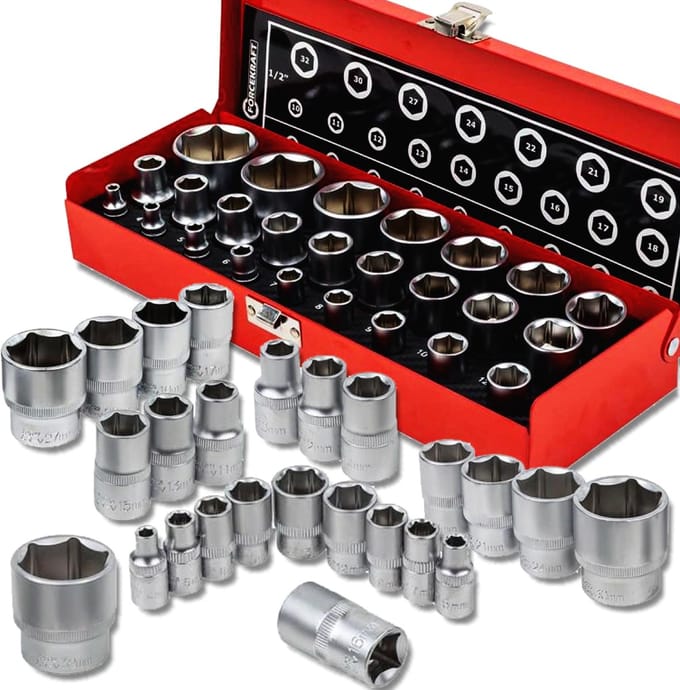 Forcekraft Zestaw - Dopsleutelset - 25 Stuks - 1/4" & 1/2" - Cr-V Staal