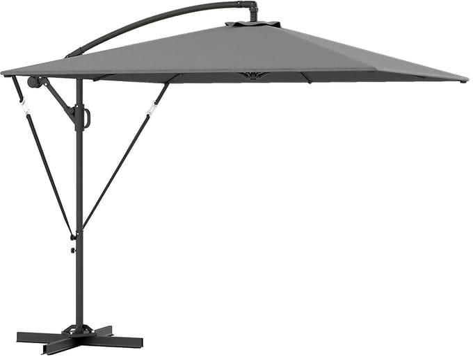 Zweefparasol met Voet - Ø 260 cm - Vierkant - Waterdicht - Kantelbaar - Verstelbare Hoogte - Grijs