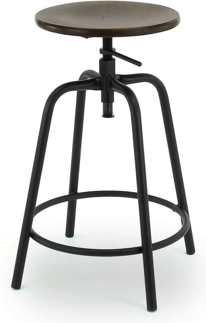 Workliving Barkruk Laag Rond - Vintage Hout - 57-65 CM