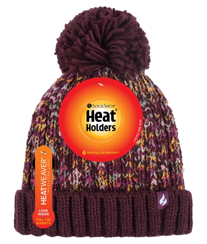 Heat Holders - Thermische warme bobbelhoed voor dames - Wijn