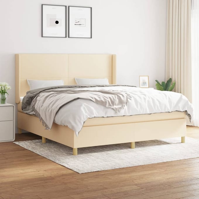 vidaXL - Boxspring - met - matras - stof - crèmekleurig - 180x200 - cm