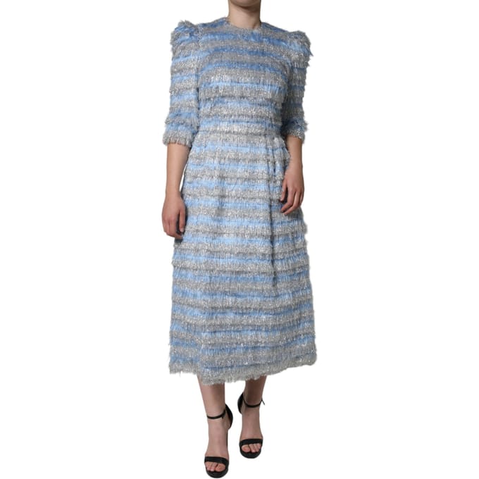 Metallisch Gestreepte Fringe Midi Jurk