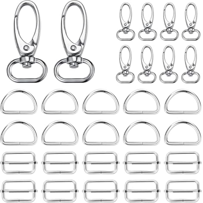 30Pcs Bag Fasteners Set - Swivel Snap Hooks, Metal D Ring & Slide Buckle for DIY Craft and Handbag