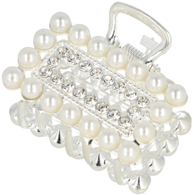 Haarsoires Haarspeld Haarklem 4cm – Recht – Parel & Strass – Metaal – Zilver