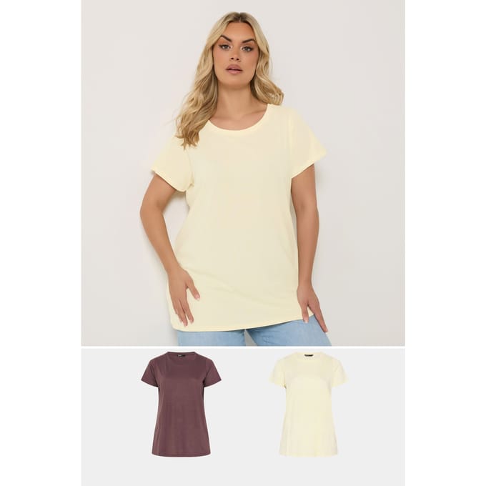 Yours 2Pack Chocoladebruine En Gele Basic Tshirts Size 40