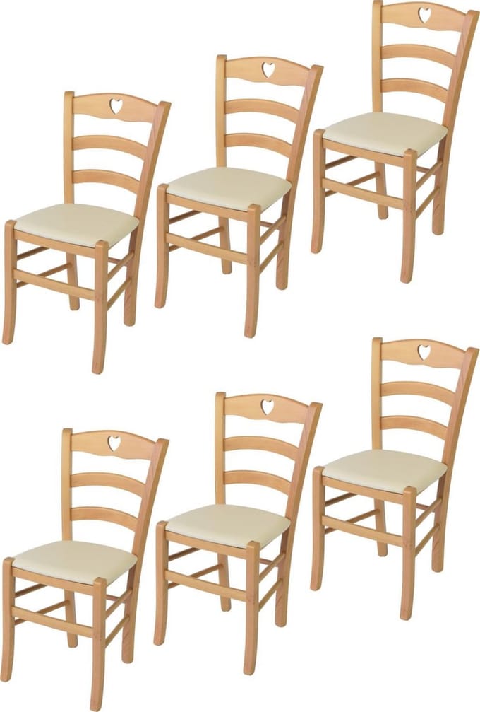 Tommychairs Cuore - Eetkamerstoelen - Set van 6 - Naturel - Kunstleer & Hout