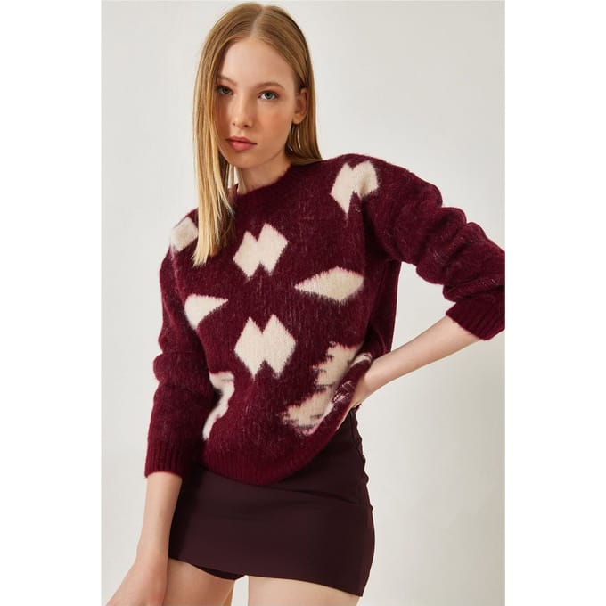 Abstract Patroon Crew Neck Geribbelde Trui