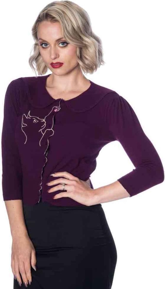 Dancing Days - CAT SCALLOP COLLAR Cardigan - M - Paars