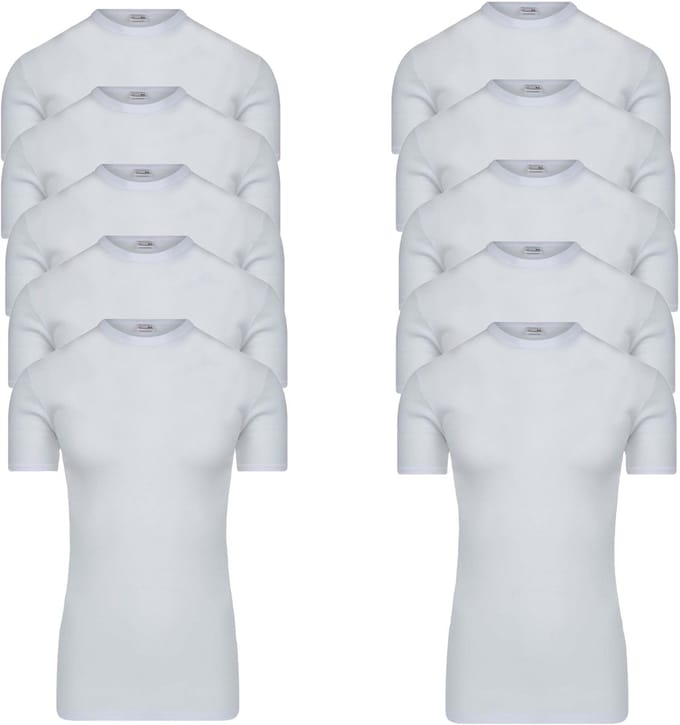 10-pack extra lange heren T-shirts van Beerenondergoed met ronde hals M3000 Wit M