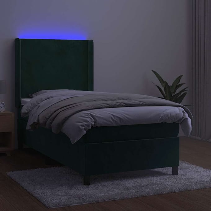 vidaXL - Boxspring - met - matras - en - LED - fluweel - donkergroen - 100x200 - cm