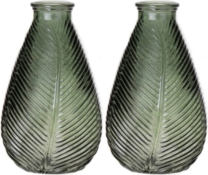 Bellatio Design Bloemenvaas - 2x - groen transparant glas - 14 x 23 cm - vaas