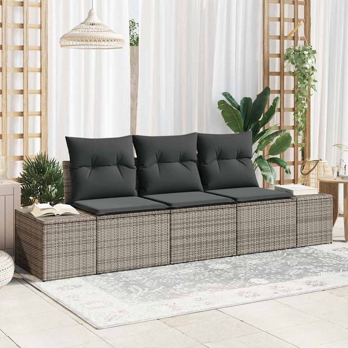 vidaXL - Tuinbank - Set - 3 - st - Grijs - poly - rattan