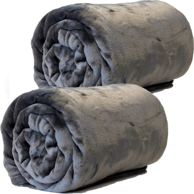 Plaids/dekens - fleece - 2 stuks - donker grijs - polyester - 130 x 180 cm